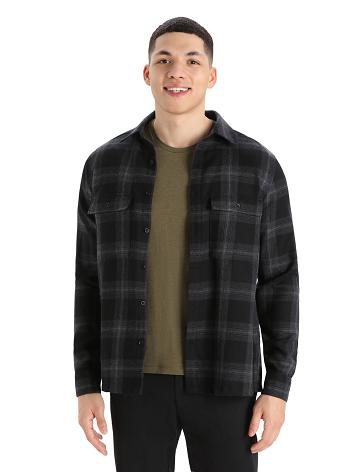 Bluzy Z Kapturem Icebreaker Merino Dawnder Long Sleeve Flannel Shirt Plaid Męskie Czarne Szare | PL 1691GSOL